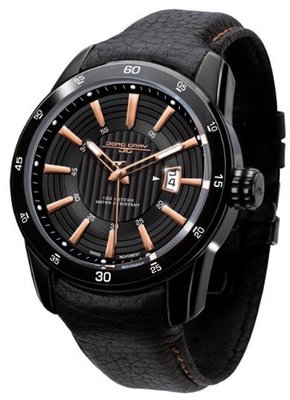 Jorg Gray 3700 Circle and Stripe PVD 45mm - Black/Rose Gold Dial, Black Leather Strap JG3700-12