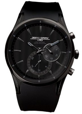 Jorg Gray 5100 Multi-function PVD 44mm - Black/Black Dial, Black Silicon Strap JG5100-32