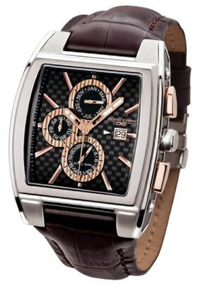 Jorg Gray 6300 Multi-function Carbon Fiber 41mm - Carbon Fiber Dial, Brown Crocodile Strap JG6300-33