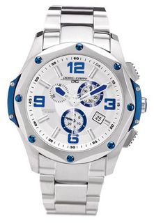 Jorg Gray 9100 Sport Chrono Blued Steel 45mm - Silver Dial, Stainless Steel Bracelet JG9100-15