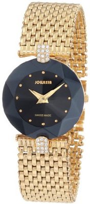 Jowissa J5.008.M Facet Strass Gold PVD Dimensional Glass Black Dial Rhinestones