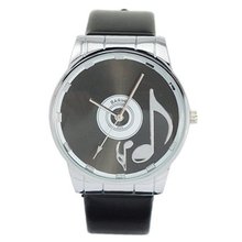 Big Stylish Fashionable Graceful PU Leather Band Quartz Movement Wrist -Black