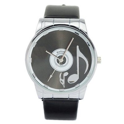 Big Stylish Fashionable Graceful PU Leather Band Quartz Movement Wrist -Black