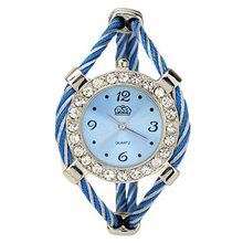 Bracelet Quartz Movement Wrist Set with Rhinestone Decoration - Blue
