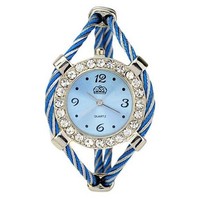 Bracelet Quartz Movement Wrist Set with Rhinestone Decoration - Blue