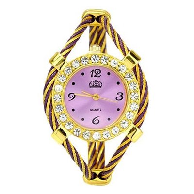 Bracelet Quartz Movement Wrist Set with Rhinestone Decoration - Purple