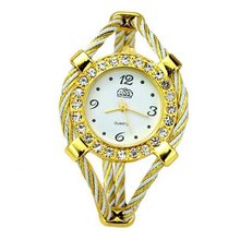 Bracelet Quartz Movement Wrist Set with Rhinestone Decoration - White