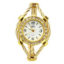 Bracelet Quartz Movement Wrist Set with Rhinestone Decoration - White