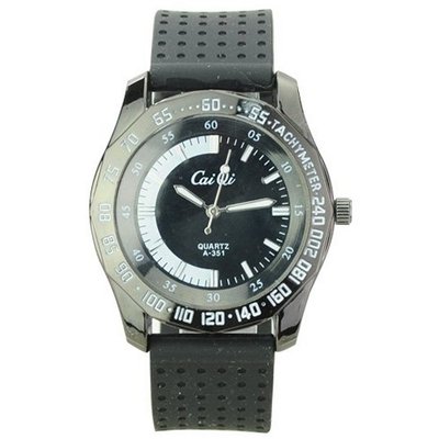 Elegant Soft Silicone Band Red Scale Tachymeter Round Dial Quaretz Movement - Black band