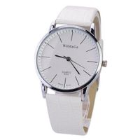 Elegant WoMaGe Stainless Round Case PU Leather Band Quartz Movement Wrist Casual for  White