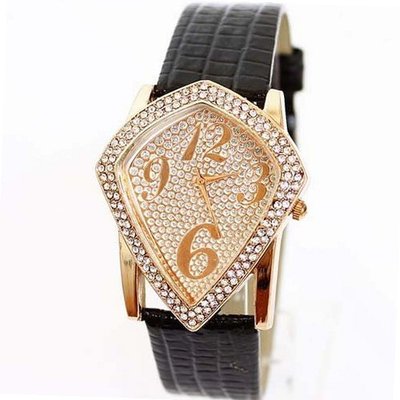 Fashion Design Rhombus Diamond Dial Xmas Gift Ladies' Black