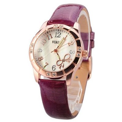 Fashion Luminous pointer Genuine Leather Waterproof Quartz Ladies' Wrist Purple