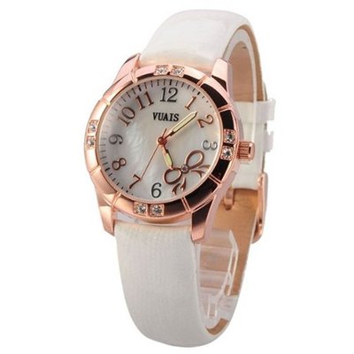 Fashion Luminous pointer Genuine Leather Waterproof Quartz Ladies' Wrist White