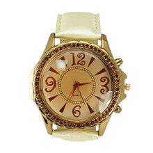 Genuine Leather Band Round Dial Quartz Movement Wrist with