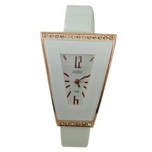 leather Rhinestones Band Ladder-shaped Dial Quartz Movement-White