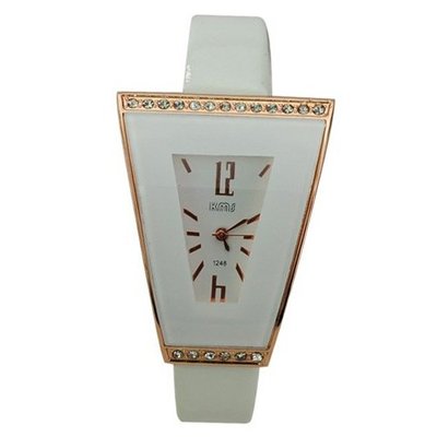 leather Rhinestones Band Ladder-shaped Dial Quartz Movement-White
