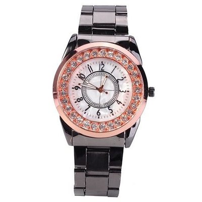 Luxury Tungsten Steel Woman Fashion Imitation Diamond Shinning Quartz Wrist Pink