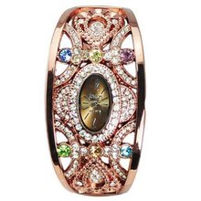 Stylish Graceful Hollow Out with Colorful Rhinestone Design Ellipse Dial tal Bracelet Wrist Aeneous