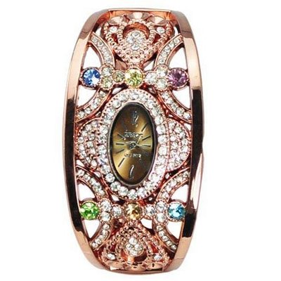 Stylish Graceful Hollow Out with Colorful Rhinestone Design Ellipse Dial tal Bracelet Wrist Aeneous