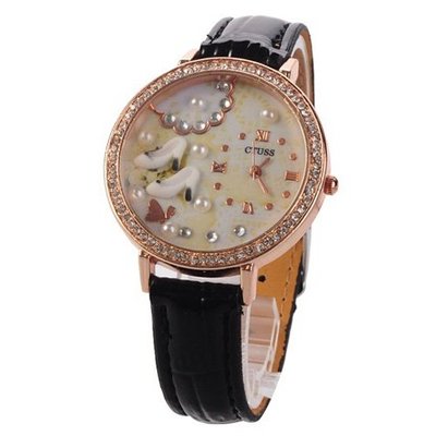 Stylish High-heeled Shoes Design Gilrs' Students' Quartz Polymer Clay Black