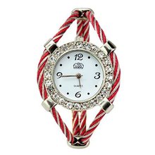 ujss Bracelet Quartz Movement Wrist Set with Rhinestone Decoration - Red 