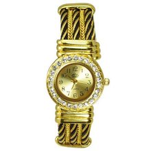 ujss Rhinestone Stylye Metal Bracelet Band Quartz Movement Wrist - Gold 