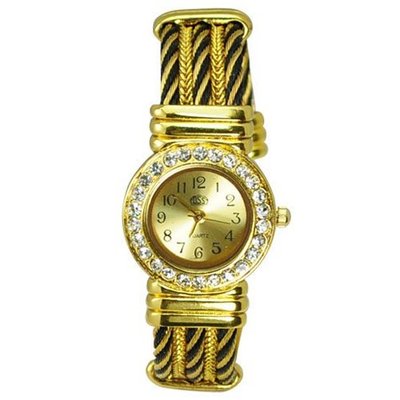 ujss Rhinestone Stylye Metal Bracelet Band Quartz Movement Wrist - Gold 