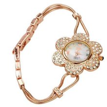 ujss Stylish Metal Bracelet Quartz Movement Set with Rhinestone Bracelet Golden 