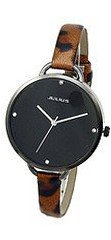 Julius JA-254A Black Round Dial Analog Woman Wrist With Tiger Dotted Band