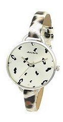Julius JA-254C White Round Dial Analog Woman Wrist With Tiger Dotted Band