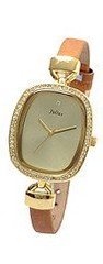 Julius JA-298B Yellow Rectangular Dial Brown Leather Band Analog Woman Wrist
