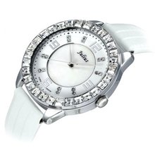 Julius JA-379B White round Dial White Leather Band Analog Woman Wrist