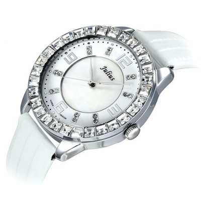 Julius JA-379B White round Dial White Leather Band Analog Woman Wrist