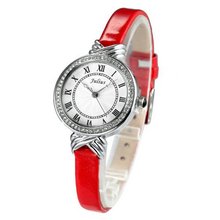 Julius JA-413C White round Dial Red Leather Band Analog Woman Wrist