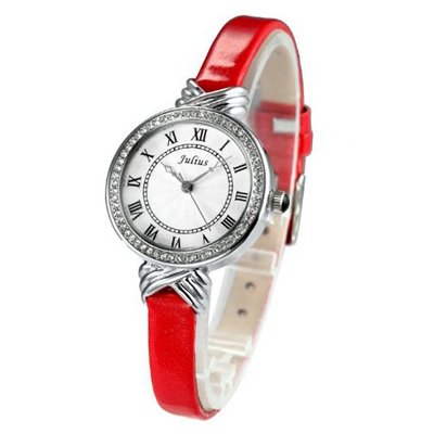 Julius JA-413C White round Dial Red Leather Band Analog Woman Wrist