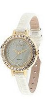Julius JA-555D White round Dial with Golden Color and Crystal Rim White Leather Band Analog  Wrist