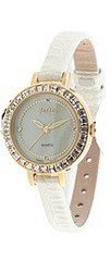 Julius JA-555D White round Dial with Golden Color and Crystal Rim White Leather Band Analog  Wrist