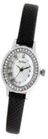 Julius JA-666A White Round Dial Black Leather Band Analog Woman Wrist With Black Leather Band