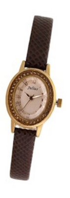 Julius JA-666F Reddish Brown Round Dial Bright Brown Leather Band Analog Woman Wrist With Brown Leather Band
