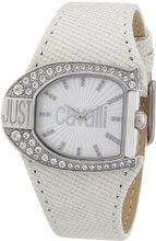 Just Cavalli R7251160504 Logo Stainless Steel Swarovski Crystal White Leather Strap