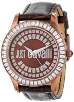 Just Cavalli R7251169055 Ice Gold Ion-Plated Coated Stainless Steel Brown Genuine Leather Swarovski Crystal