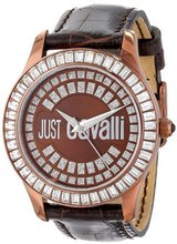 Just Cavalli R7251169055 Ice Gold Ion-Plated Coated Stainless Steel Brown Genuine Leather Swarovski Crystal