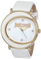 Just Cavalli R7251186506 Lac Gold Ion-Plated Coated Stainless Steel Swarovski Crystal White Leather