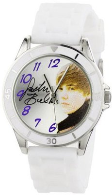 Justin Bieber Kids' JB1042 Round Case White Silicone Strap