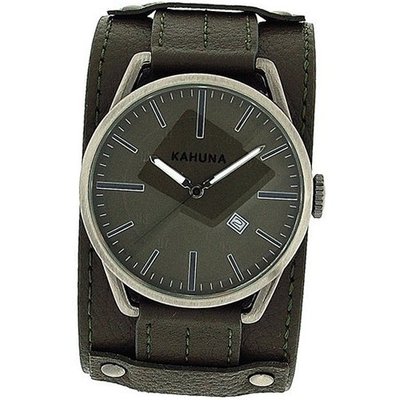 Kahuna Gents Analogue Date Wide Green Leather Cuff Strap KUC-0045G