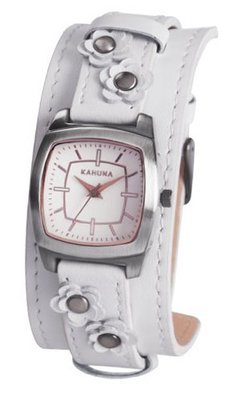 Kahuna KLS-0241L Ladies White Flower Detail Cuff
