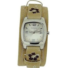 Kahuna Ladies Floral Design 3ATM Brown PU Strap Fashion KLS-0259L