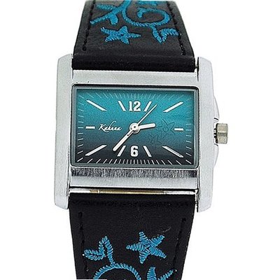 Kahuna Ladies turquoise Floral Design black PU Strap Fashion AKLS-0137L