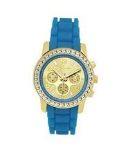 TRENDY FASHION Aqua Blue Silicon Strap , Gold Stone Case/Gold Dial BY FASHION DESTINATION