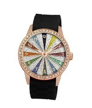 TRENDY FASHION Black Silicon Strap , Rose Gold Case, Rainbow Glitter Dial BY FASHION DESTINATION